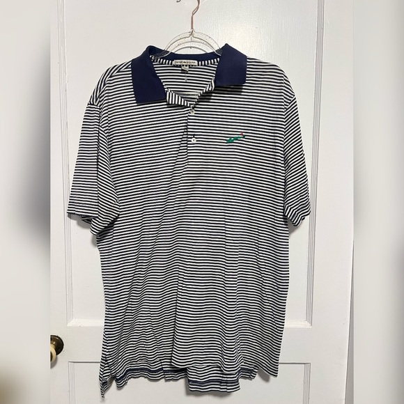 Peter Millar Striped Golf Blue White Polo Size L - Picture 1 of 3